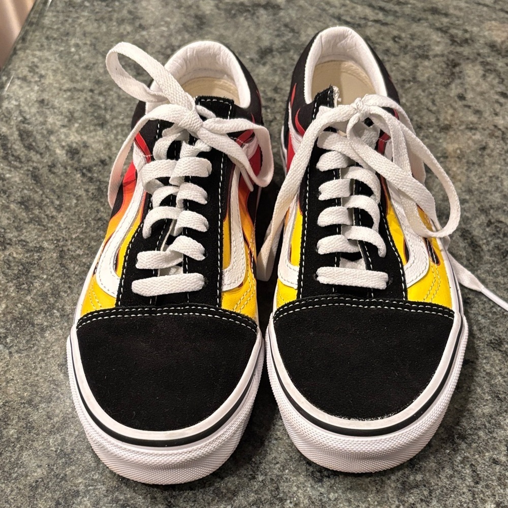 Vans Black and Yellow Flame Design Shoes - Picture 3 of 6